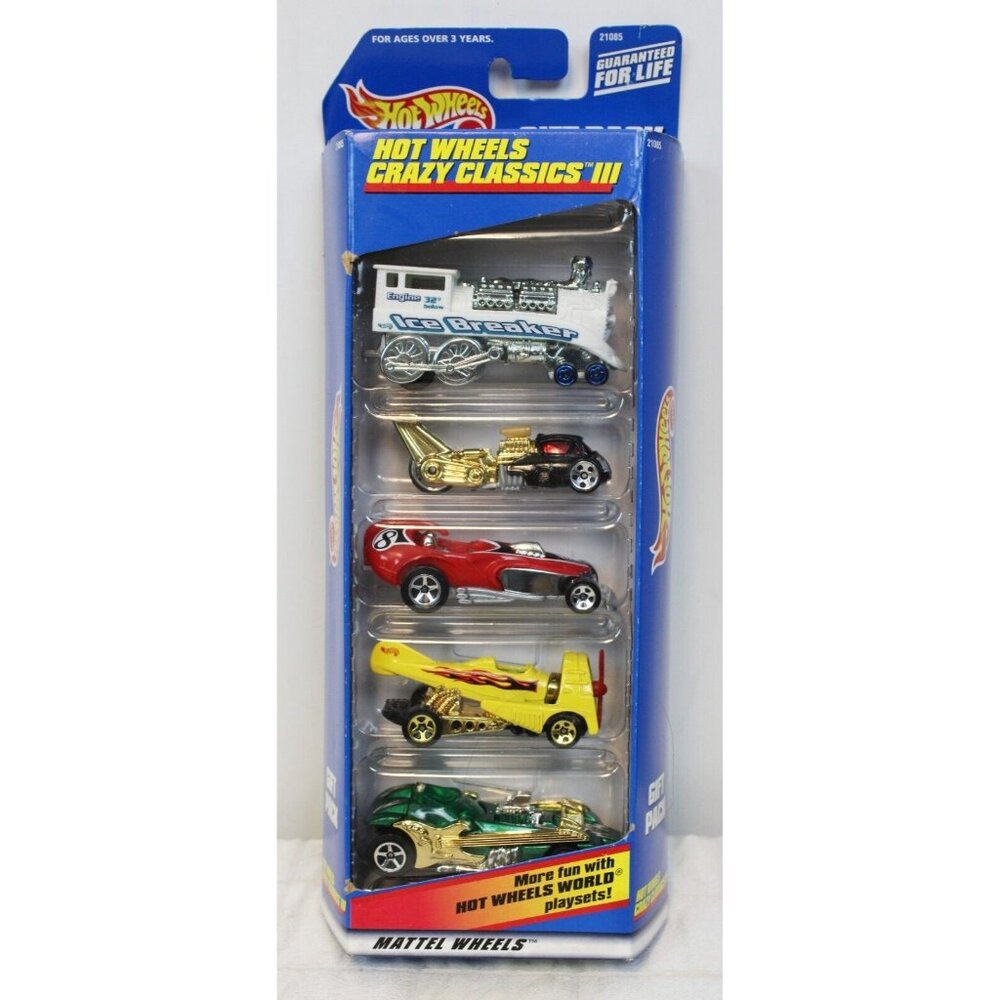 Vtg 1998 Hot Wheels Crazy Classics III 21085 5 Pack Train Racecar Guitar Plane